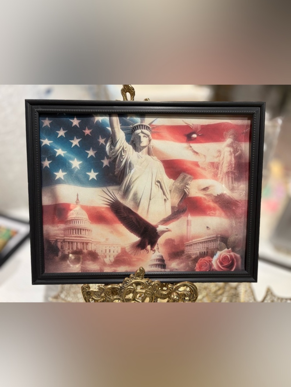 Patriotic Statue of Liberty & Eagle Framed 8x10 Art